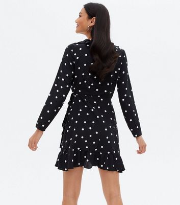 Black Spot Ruffle Mini Wrap Dress | New ...